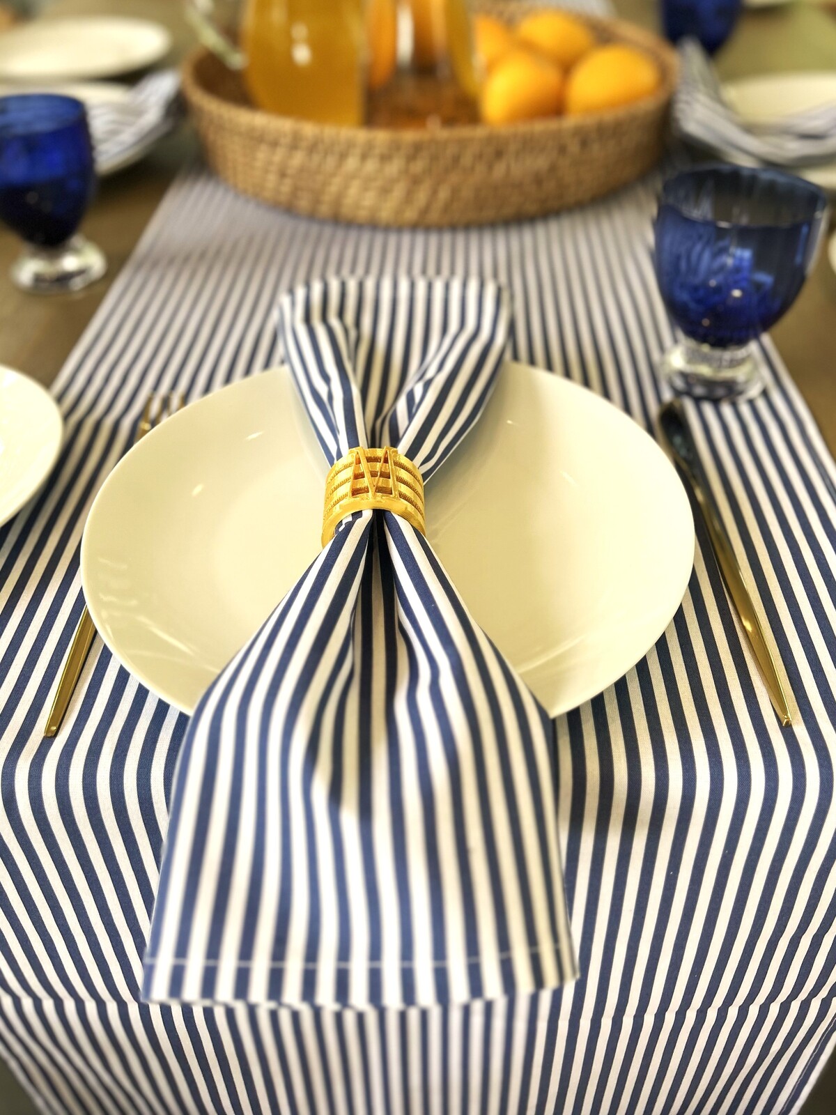 Navy/White Stripe Mediterranean Sunset Napkins (Serviettes)