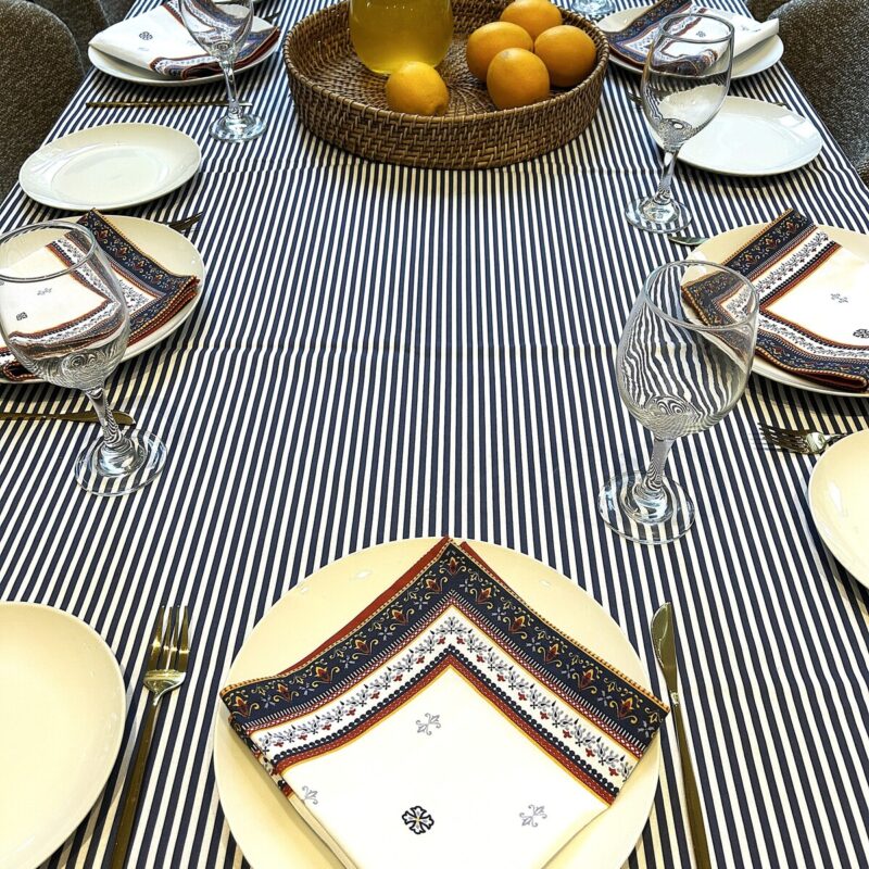 Navy/White Stripe Mediterranean Sunset Tablecloth Rectangle