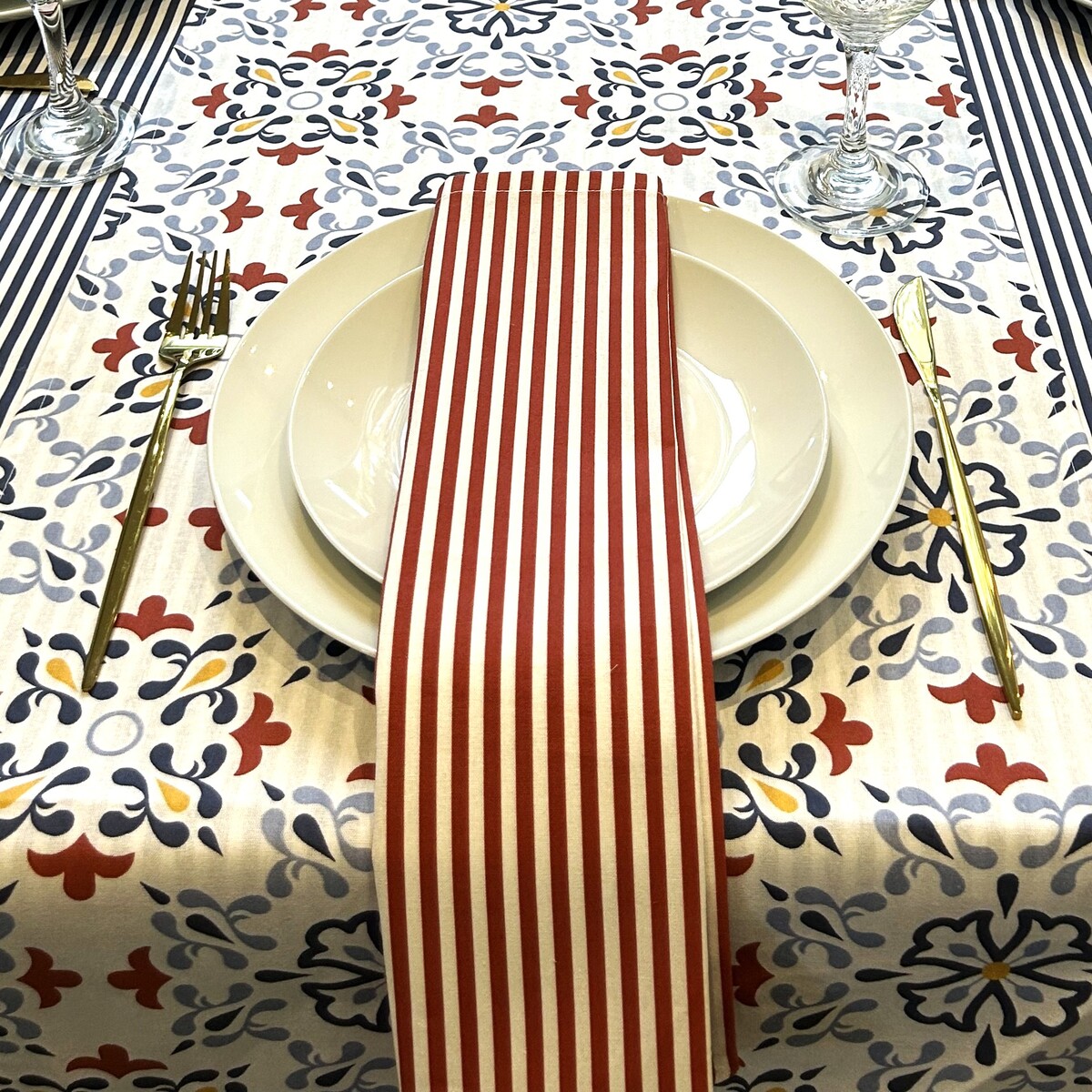 Rust/White Stripe Mediterranean Sunset Napkins (Serviettes)