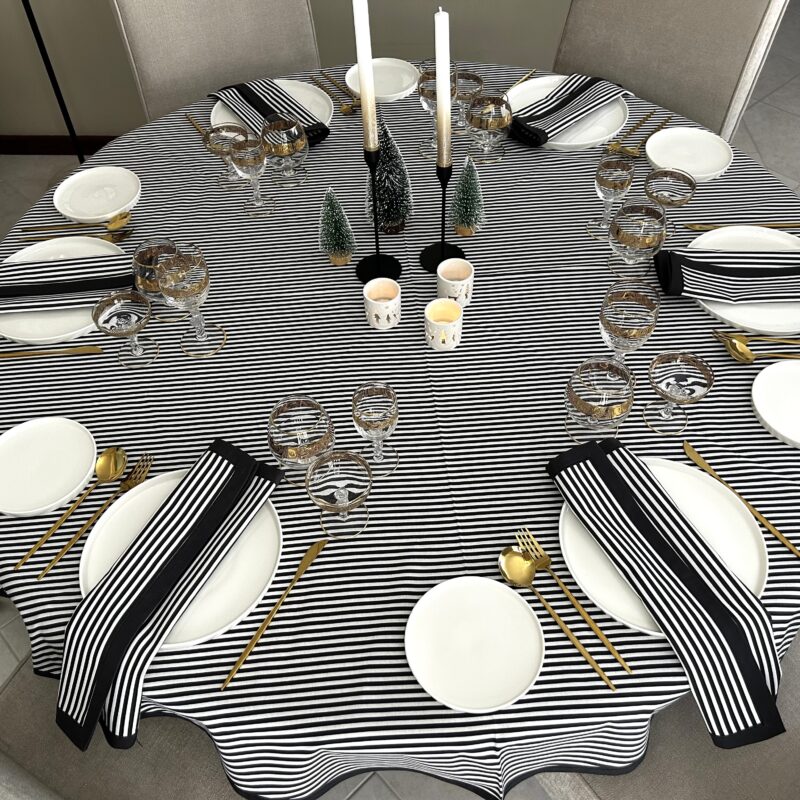 Round Tablecloth - Black/White Stripe Print