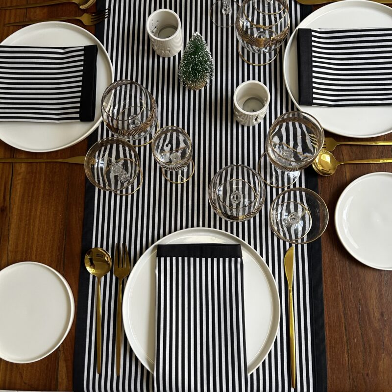 Napkin - Black/White Stripe Print