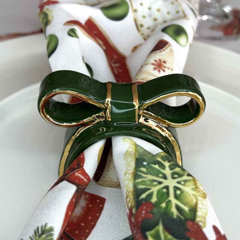 Napkin Rings - Green Bow