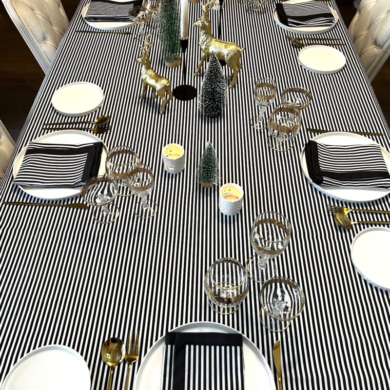 Rectangle Tablecloth - Black/White Stripe Print