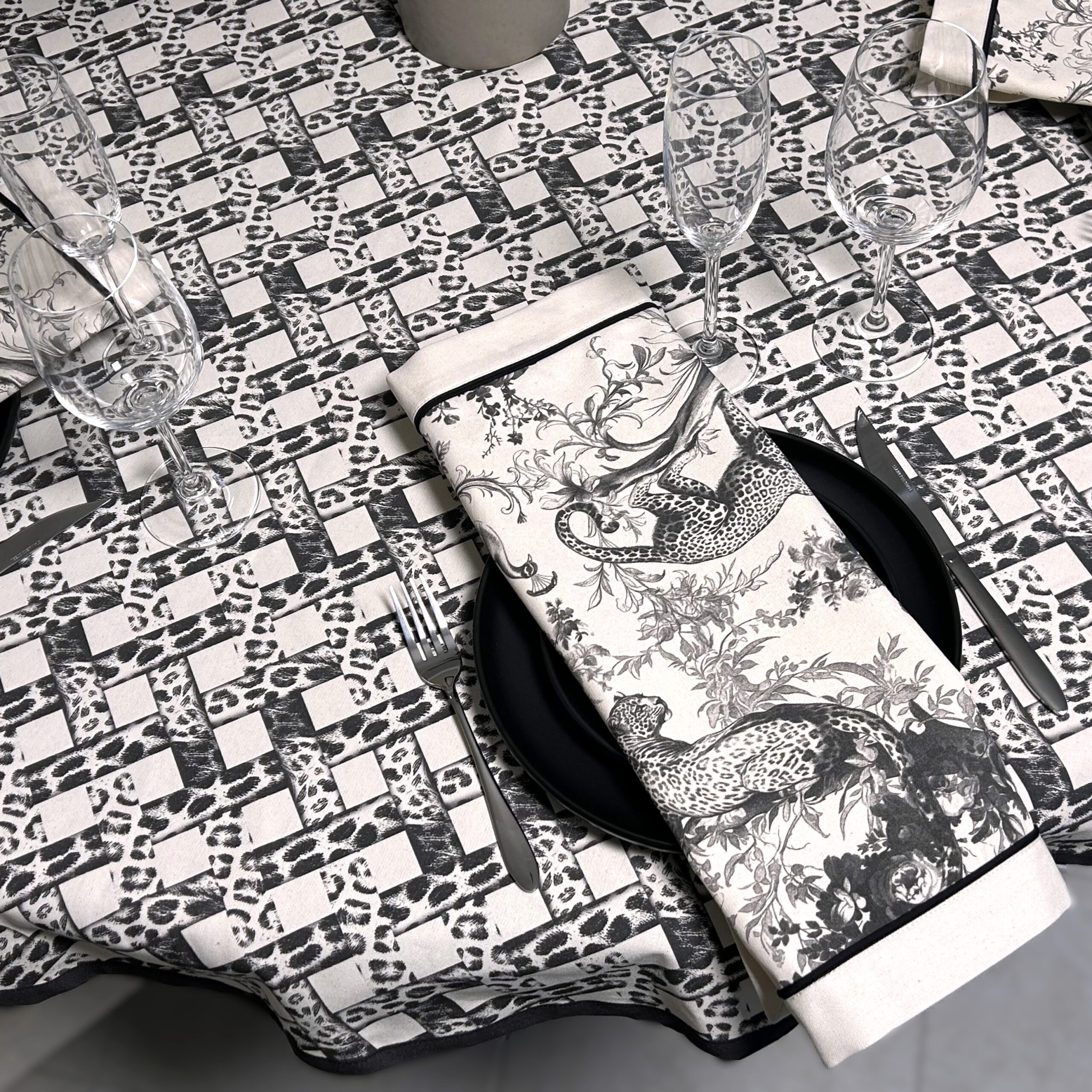 Round Tablecloth - Basket Weave Leopard Print - Image 3