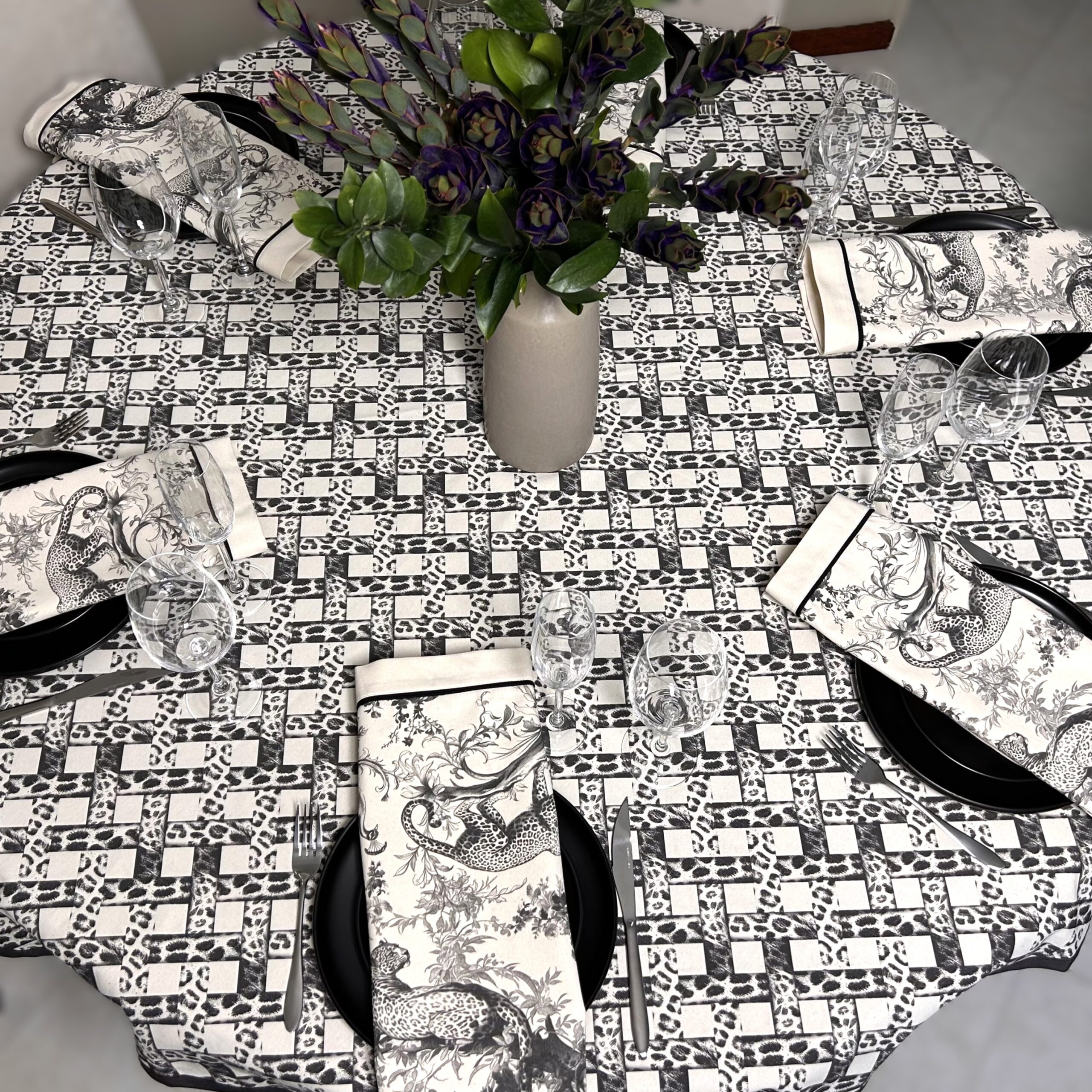 Round Tablecloth - Basket Weave Leopard Print - Image 6