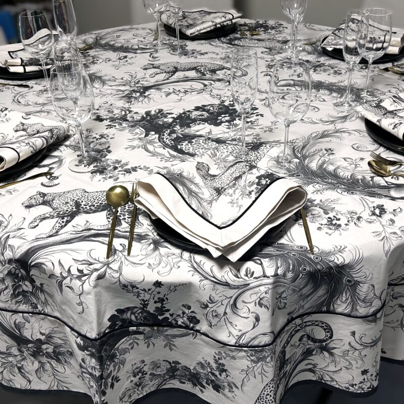 Round Tablecloth - Leopard & Peacock Print