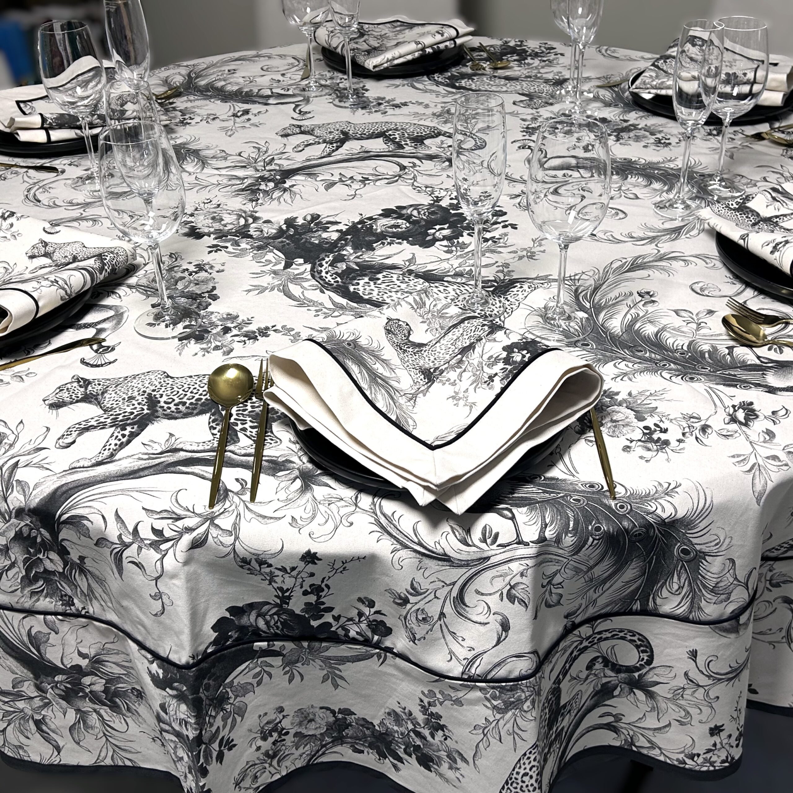 Round Tablecloth - Leopard & Peacock Print
